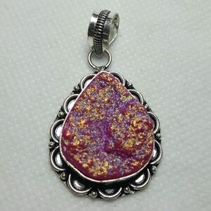 Vibrant Pink and Silver Teardrop Necklace